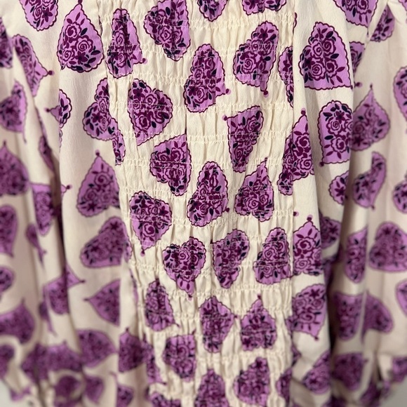 Celia Birtwell for Next Cream Pink/Purple Floral Heart Print Peasant Top Blouse - Picture 9 of 14